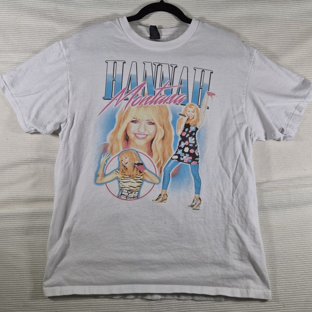 Y2K‎ Hannah Montana Disney Graphic Tee White Womens L Y2K Pop Star Shirt